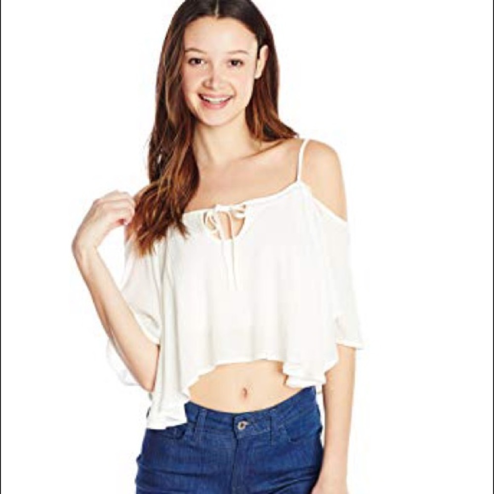 ❌SOLD❌ Paper Crane Cold Shoulder Gauze Crop Top